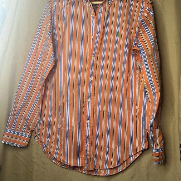 Ralph Lauren Orange and Blue Striped Shirt - Picture 1 of 3